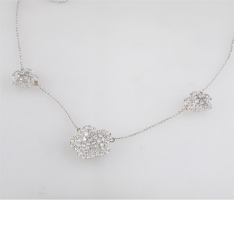 Doves Diamond Triple Clover Flower Cup White Gold Necklace 18K