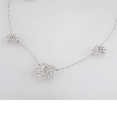 Doves Diamond Triple Clover Flower Cup White Gold Necklace 18K
