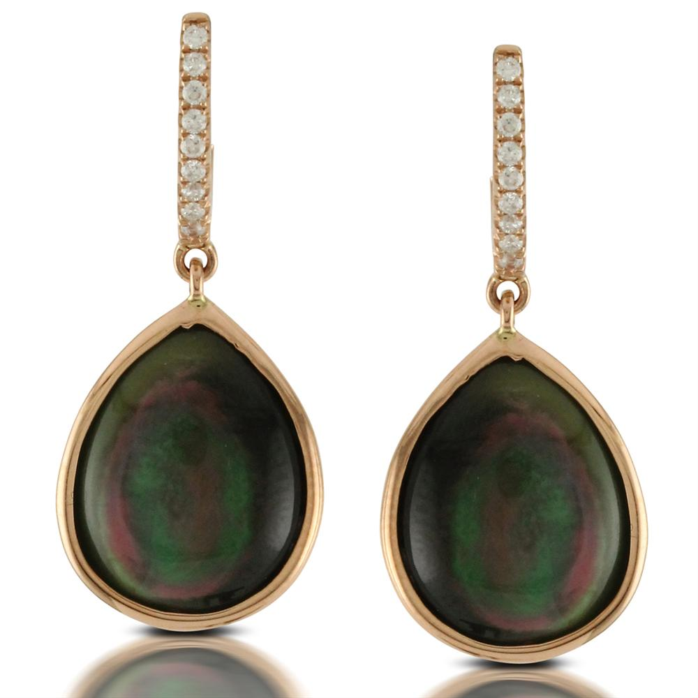 Doves "Black Orchid" Mother of Pearl Rose Gold Diamond Earrings