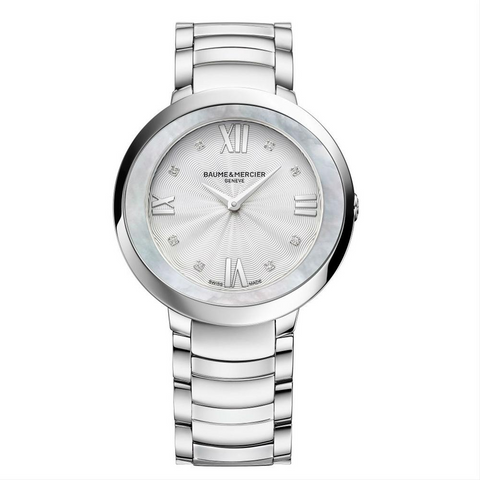 Baume & Mercier Promesse Ladies Steel Mother of Pearl Bezel Quartz Watch 34mm 10178