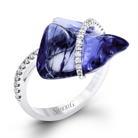 Simon G. Natural Tumbled Tanzanite & Crossover Diamond Right Hand Ring TR536