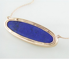 Doves "Parisian Plumb" Purple Amethyst, Lapis, Mother of Pearl Elongated Oval Shape Pendant Necklace with Diamond Halo