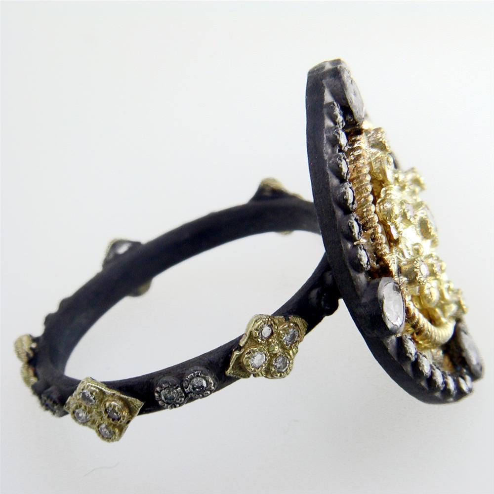 Armenta Heraldry Oval Shield Ring Gold Diamonds & White Sapphires