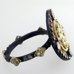 Armenta Heraldry Oval Shield Ring Gold Diamonds & White Sapphires