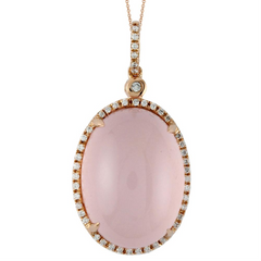 Doves "Bella Rosa" Oval Milky Rose Quartz & Diamond 18K Gold Pendant Necklace
