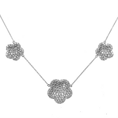 Doves Diamond Triple Clover Flower Cup White Gold Necklace 18K