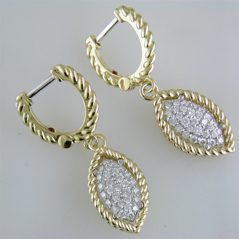Roberto Coin New Barocco Dangle Drop Marquise Earrings White & Yellow Gold