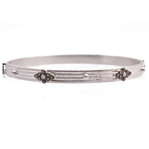 Armenta Wide Stackable Silver Bangle Bracelet with Champagne Diamond Scroll Stations
