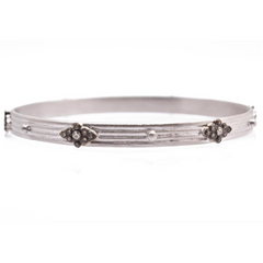 Armenta Wide Stackable Silver Bangle Bracelet with Champagne Diamond Scroll Stations