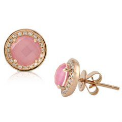 Doves "Bella Rosa" Milky Rose Quartz & Diamond Stud Earrings 18K