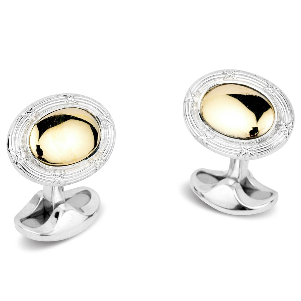 Deakin & Francis Oval Reed & Ribbon Edge 18K Yellow Gold & Silver Cufflinks