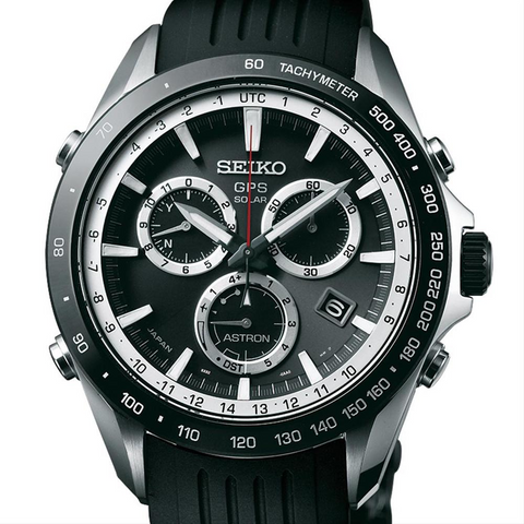 Seiko Astron Solar GPS Ceramic Black Stainless White 44.6mm Chronograph Watch SSE015
