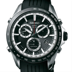 Seiko Astron Solar GPS Ceramic Black Stainless White 44.6mm Chronograph Watch SSE015