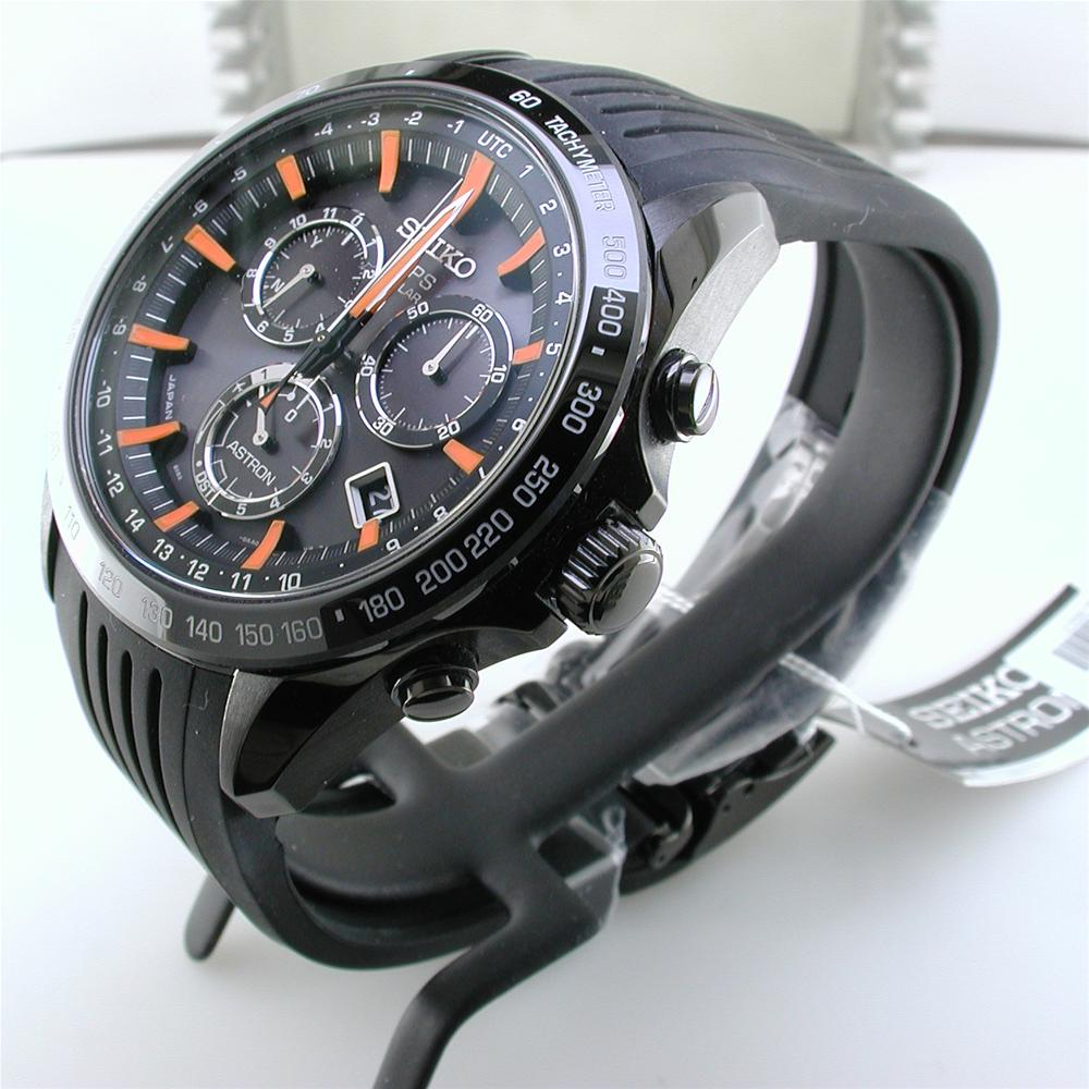 Seiko Astron Solar GPS Ceramic Black Stainless Orange 44.6mm Watch SSE017