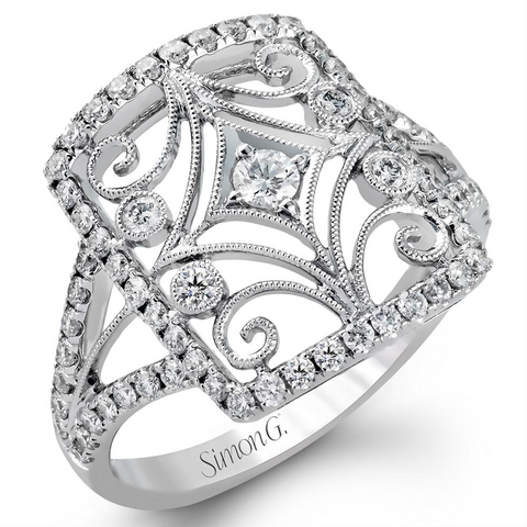 Simon G. Diamond Vintage Dutchess Right Hand Rectangle Diamond Filigree Ring TR470