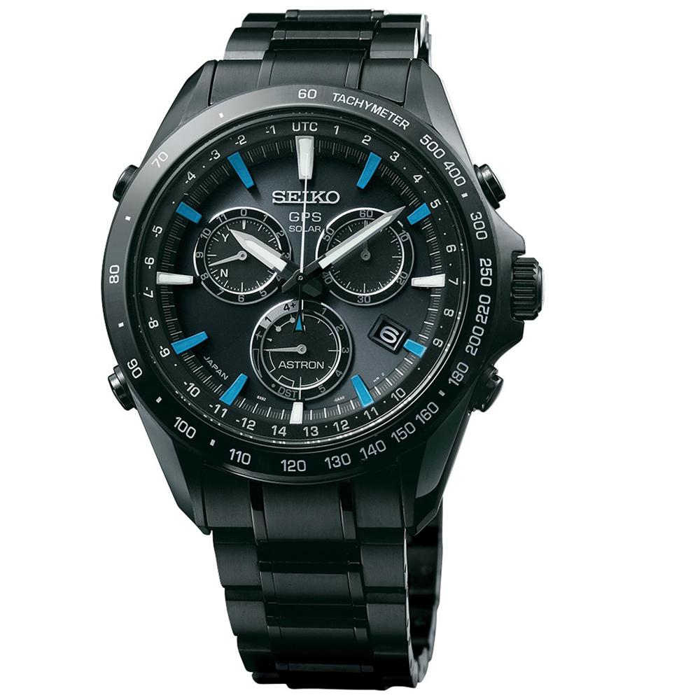 Seiko Astron Solar GPS Ceramic Black Stainless Blue 44.6mm Watch SSE013