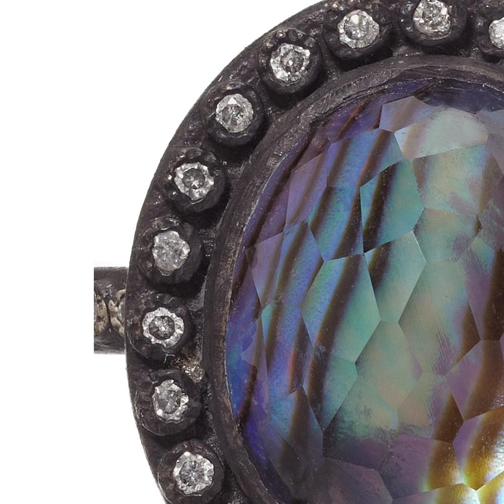 Armenta Labradorite Oval Old World Oxidized Silver Diamond Ring