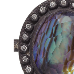 Armenta Labradorite Oval Old World Oxidized Silver Diamond Ring