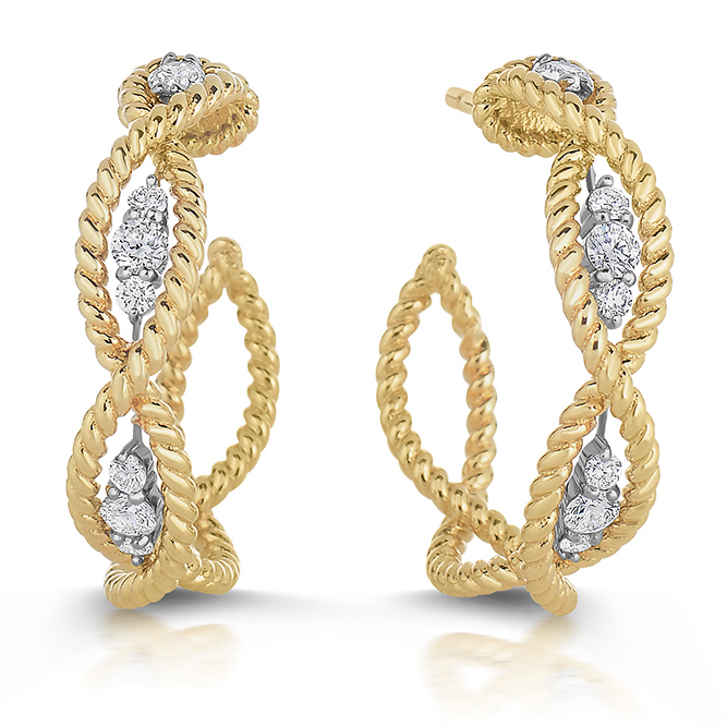 Roberto Coin Barocco 18K Yellow and White Gold Diamond Hoop Earrings