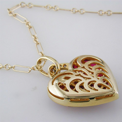 Vintage Estate Invisible Set Ruby Gold Heart Pendant Necklace