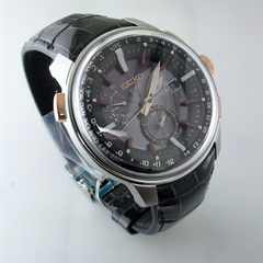 Seiko Astron Solar GPS Steel & Rose Gold 48mm Watch, Crocodile Strap SAS038