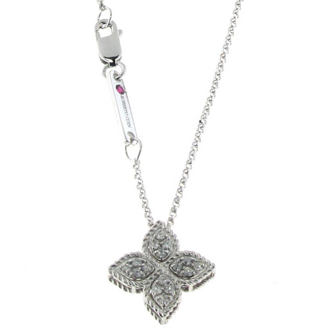 Roberto Coin Princess Flower Diamond Pendant Medium 18K White Gold
