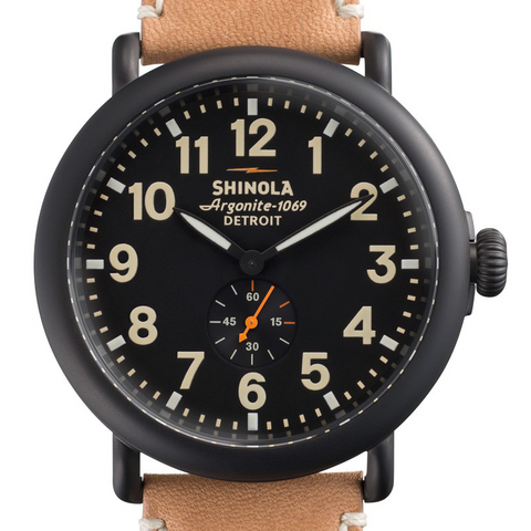 Shinola 47mm Runwell Black Dial Tan Leather Watch 10000011