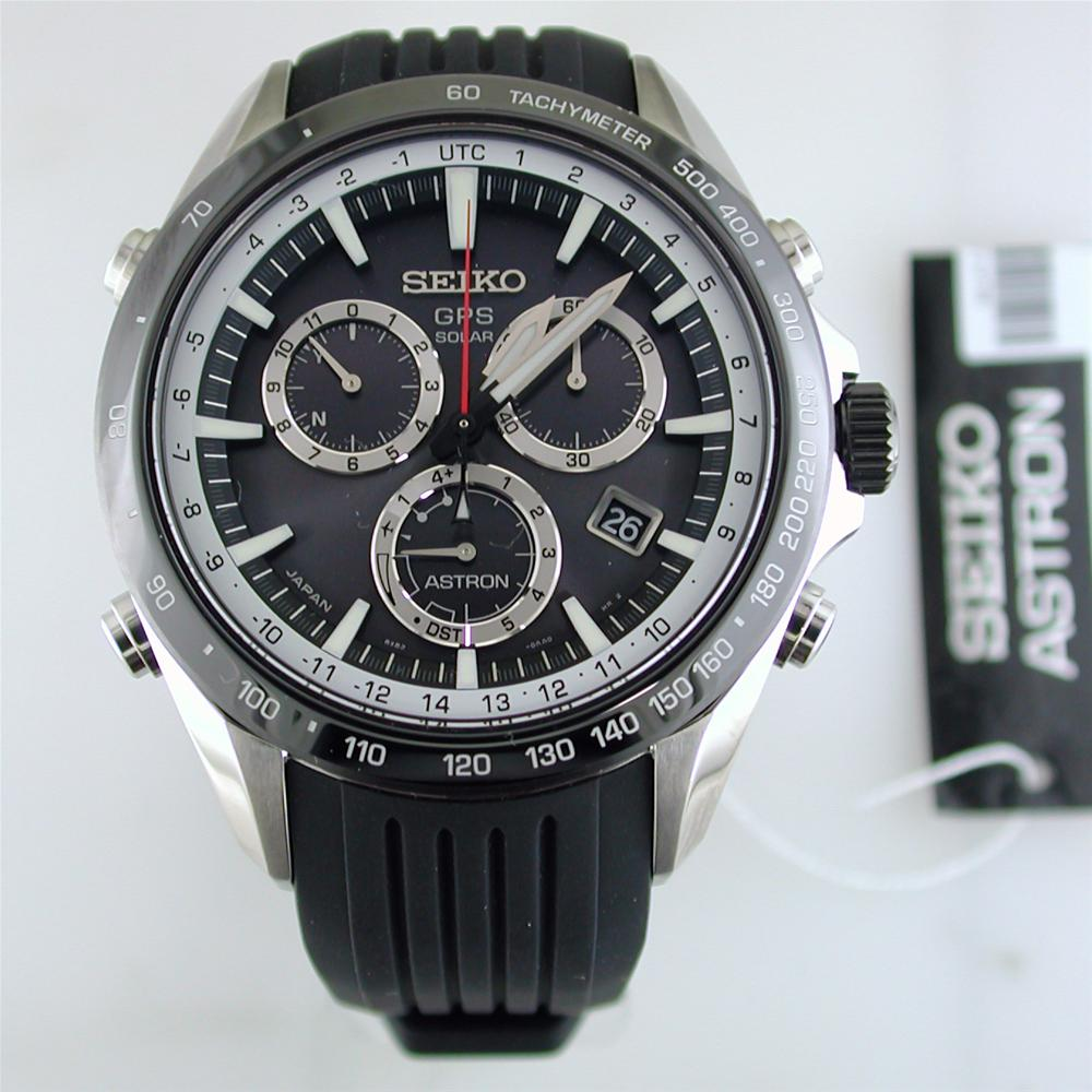 Seiko Astron Solar GPS Ceramic Black Stainless White 44.6mm Chronograph Watch SSE015