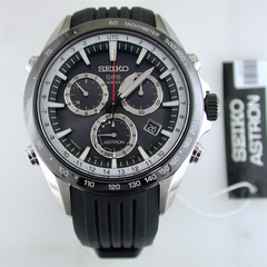 Seiko Astron Solar GPS Ceramic Black Stainless White 44.6mm Chronograph Watch SSE015