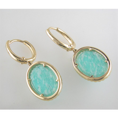 Doves White Topaz Amazonite Oval Doublet Drop Diamond Halo Earrings