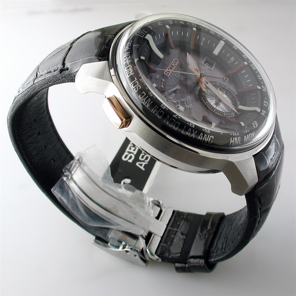 Seiko Astron Solar GPS Steel & Rose Gold 48mm Watch, Crocodile Strap SAS038