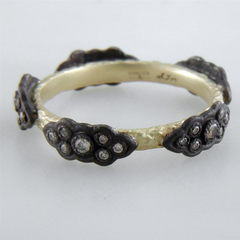 Armenta Sculpted Scroll Champagne Diamond Stackable Ring in 18K Yellow Gold & Oxidized Silver