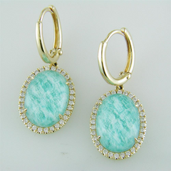 Doves White Topaz Amazonite Oval Doublet Drop Diamond Halo Earrings