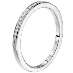 Scott Kay Milgrain Thin Narrow Diamond Wedding Band Ring 19K White Gold