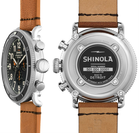 Shinola Gents 48mm Runwell Sports Chronograph Black Dial Tan Leather Watch 20001120