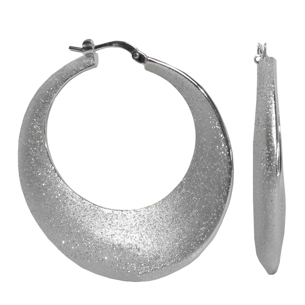 Charles Garnier Silver Sculpted Hoop Earrings Rhodium Finish  CXE1960W