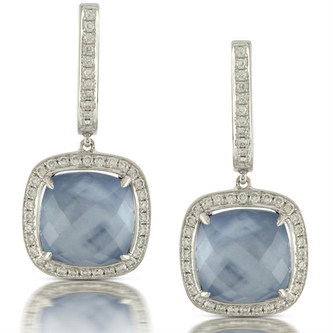 Doves "Ivory Sky" Blue Lapis, Mother of Pearl, & Diamond Cushion Shaped Earrings by Doron Paloma