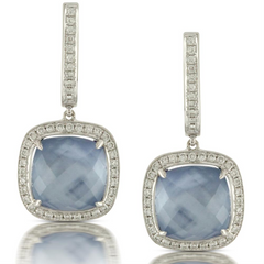 Doves "Ivory Sky" Blue Lapis, Mother of Pearl, & Diamond Cushion Shaped Earrings by Doron Paloma
