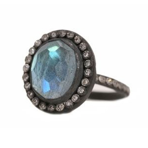 Armenta Labradorite Oval Old World Oxidized Silver Diamond Ring