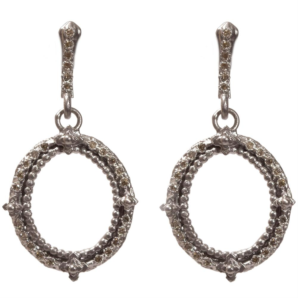 Armenta Small Open Oval Champagne Diamond Silver Drop Earrings
