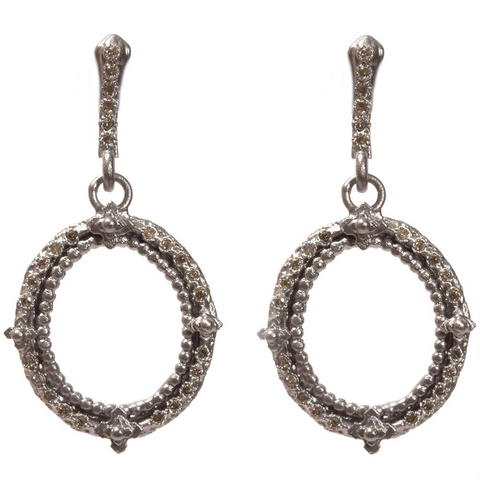Armenta Small Open Oval Champagne Diamond Silver Drop Earrings