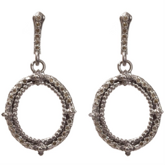 Armenta Small Open Oval Champagne Diamond Silver Drop Earrings