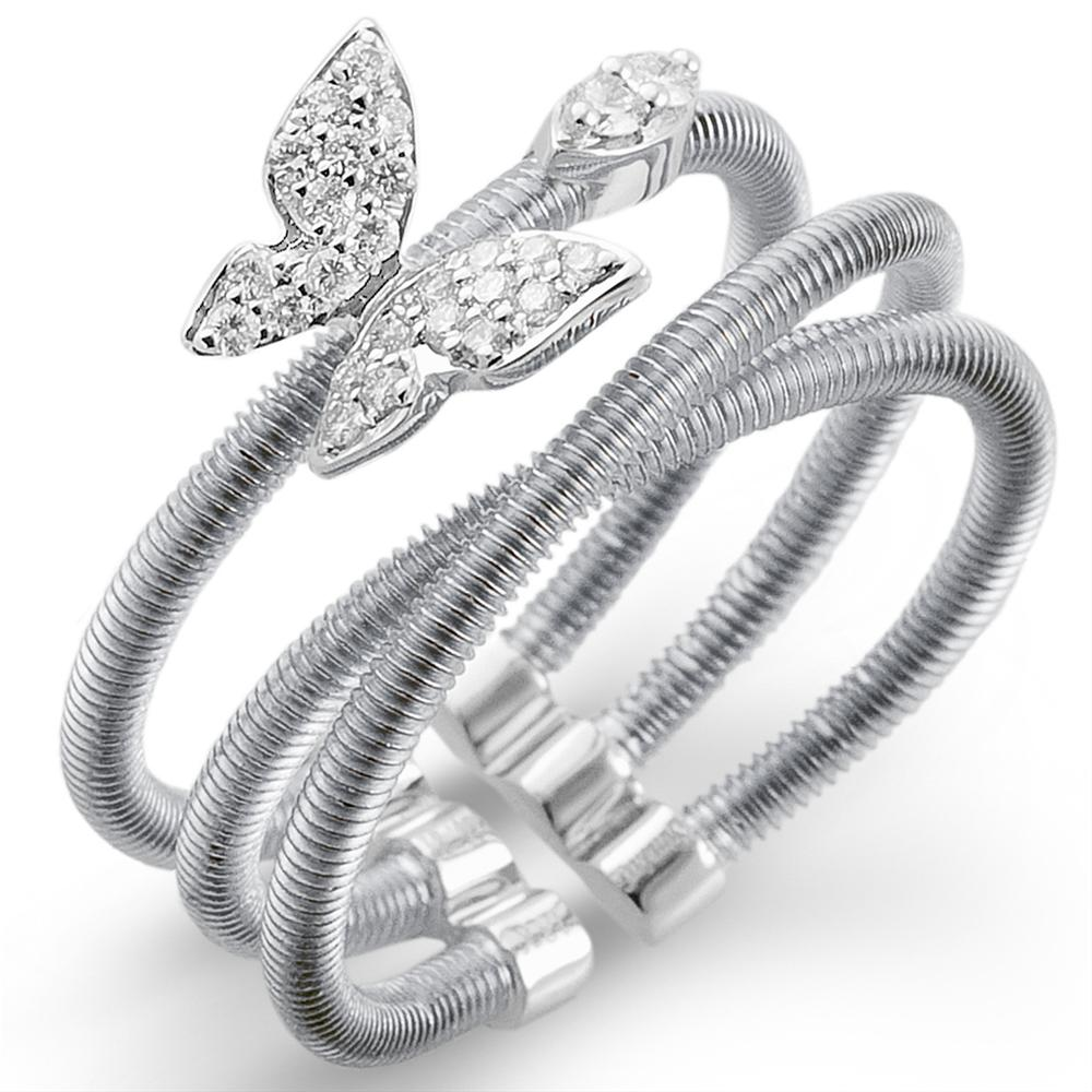 Simon G. Diamond Butterfly Crossover 18K White Gold Right Hand Ring MR2122