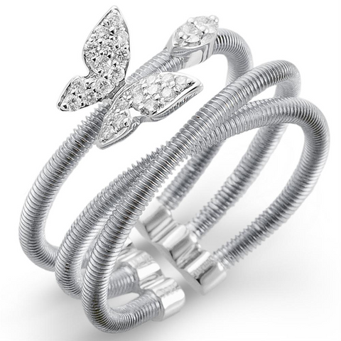 Simon G. Diamond Butterfly Crossover 18K White Gold Right Hand Ring MR2122