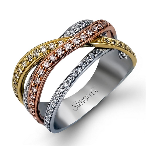 Simon G. Fabled Tri-color Yellow White & Rose Gold Diamond Crossover Ring MR1662