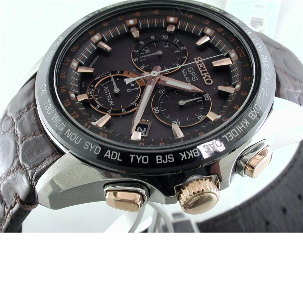 Seiko Astron GPS Solar 8 series Titanium & Ceramic Bezel Watch Black Dial Rose Gold 44.6mm SSE025