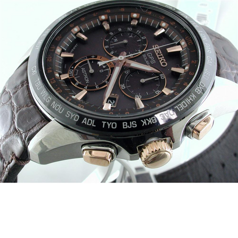 Seiko Astron GPS Solar 8 series Titanium & Ceramic Bezel Watch Black Dial Rose Gold 44.6mm SSE025