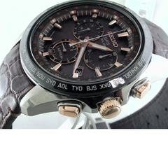 Seiko Astron GPS Solar 8 series Titanium & Ceramic Bezel Watch Black Dial Rose Gold 44.6mm SSE025
