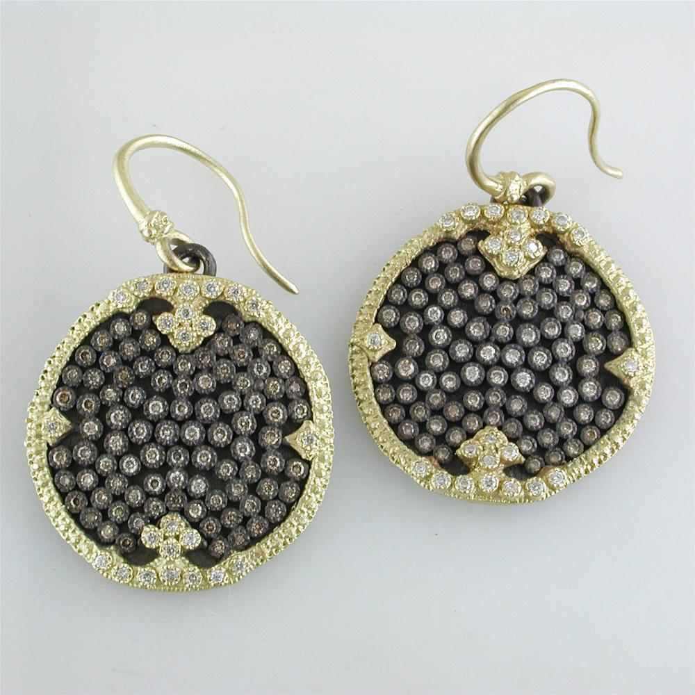 Armenta Ombre Disc Earrings with Pav Set Champagne Diamonds in Sterling Silver & 18K Yellow Gold