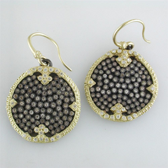 Armenta Ombre Disc Earrings with Pav Set Champagne Diamonds in Sterling Silver & 18K Yellow Gold